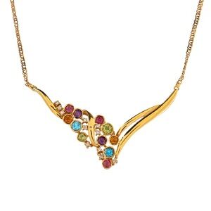 GWLAB Certified 1.80ct Natural Mixed Gems & 0.14ct Diamond Necklace - 18K Gold